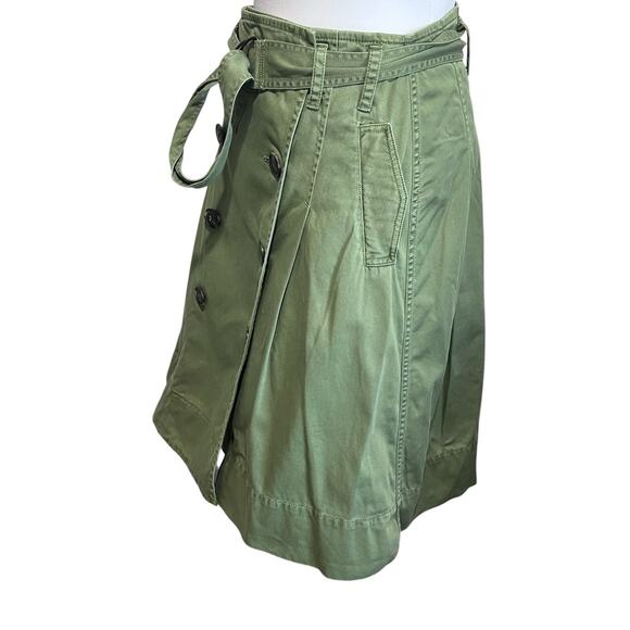 J. Crew Denim Utility Wrap Skirt Sz 8 Olive Green A-line Belted Pleated Pockets - Picture 4 of 7